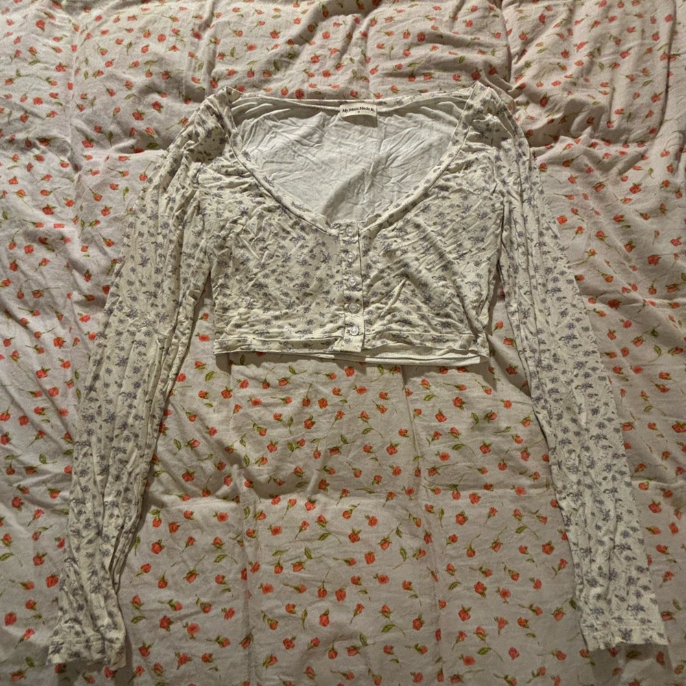 My Mum Made It Floral Long Sleeve Crop Top